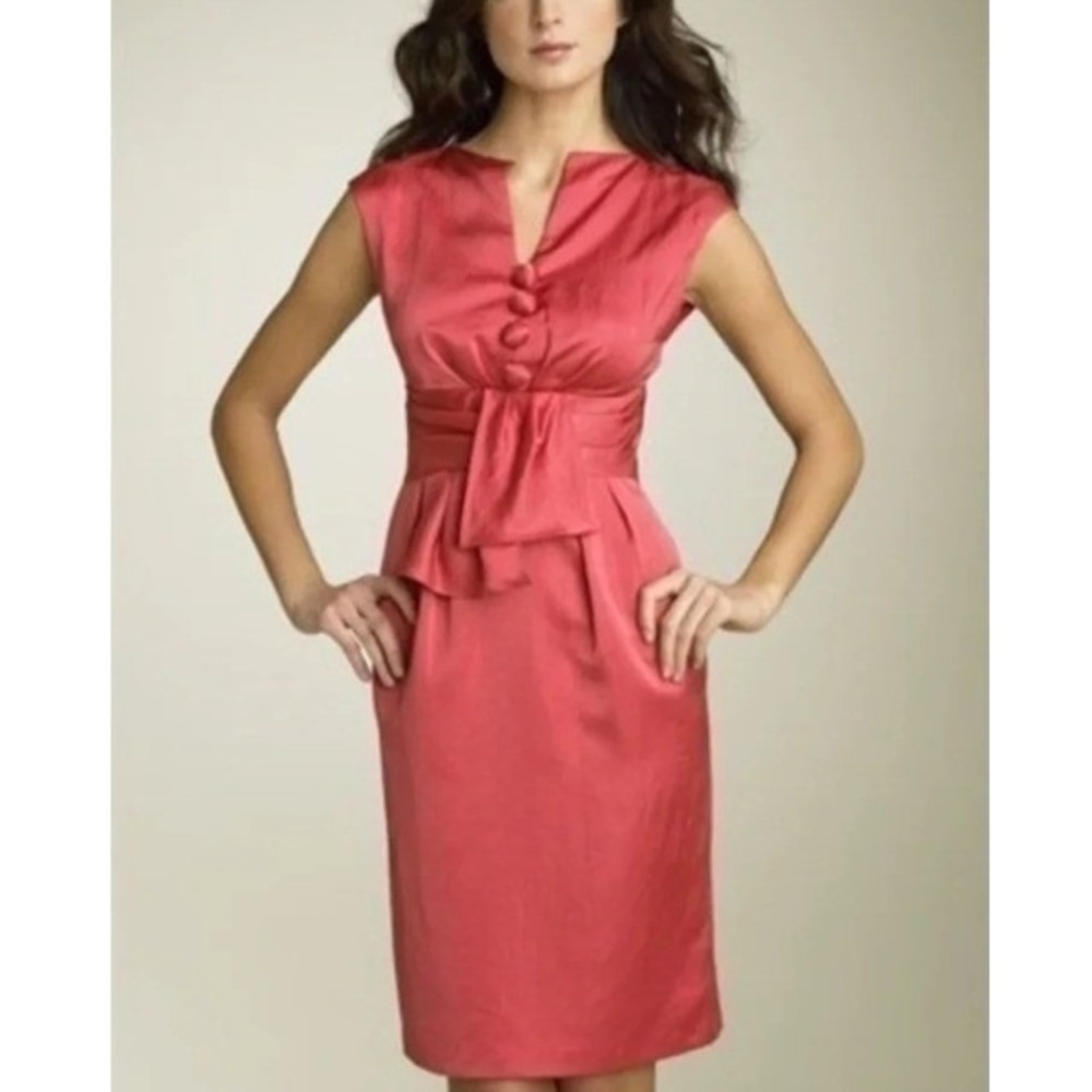 Nanette Lepore Linen Sunny Day Shift Dress Pink Sleeveless Bow Front Wedding 6